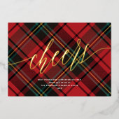 モダンな祝賀 赤いタータン柄 ノンフォト ビジネス ゴールド 箔シーズンカード (正面)