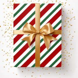 モダンな祭りの赤と緑のストライプ クリスマス ラッピングペーパー