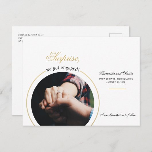 モダンな私たち婚約記念写真パーティー インビテーションポストカード (正面/裏面)