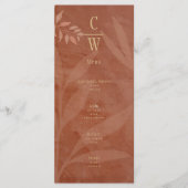 モダンな秋のウェディング テラコッタ ゴールド リーフ メニュー (正面)