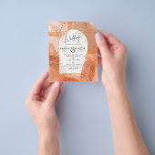 モダンな秋のテラコッタオレンジの葉のウェディング招待状 チラシ (手)