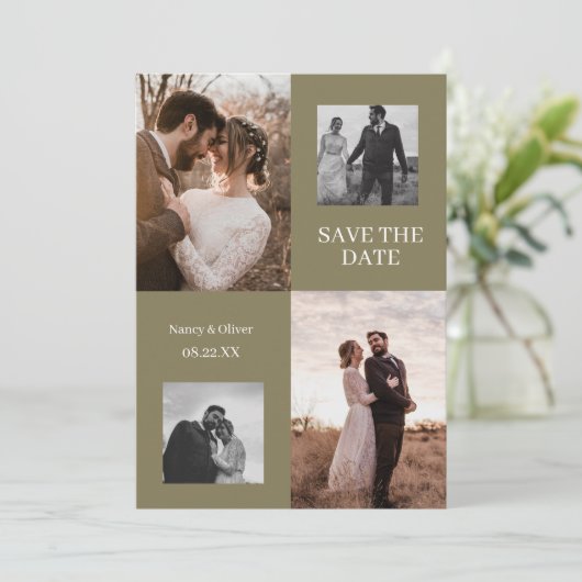 モダンな秋のフォトコラージュ　結婚式の日程を保存しよう 招待状 (スタンド正面)