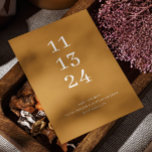 モダンな秋のマスタードイエロー ミニマルウェディング セーブザデート<br><div class="desc">エレガントでシンプルなモダンミニマルウェディングのSave the Dateを、マスタードイエロー、サンディオレンジ、オークルカラーでお届けします。秋/オータムウェディングテーマにぴったりです。追加アイテムが必要な場合はお問い合わせください。</div>