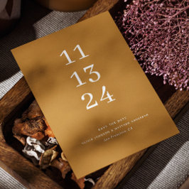 モダンな秋のマスタードイエロー ミニマルウェディング セーブザデート