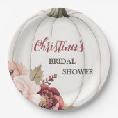 モダンな秋の恋愛 パンプキンフローラル ブライダルシャワー ペーパープレート (正面)