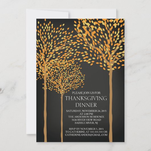 モダンな秋の木 感謝祭 招待状 (正面)