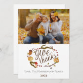 モダンな秋の水彩画を使った感謝祭の家族写真 シーズンカード (正面/裏面)