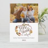 モダンな秋の水彩画を使った感謝祭の家族写真 シーズンカード (スタンド正面)