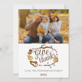 モダンな秋の水彩画を使った感謝祭の家族写真 シーズンカード (正面)