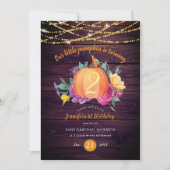 モダンな秋の第一誕生日パーティー招待状 水彩画 ラスティックポンプキン 招待状 (正面)