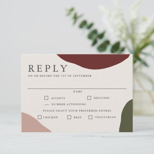 モダンな秋の結婚式の出欠返信カード(食事選択付き) 出欠カード (スタンド正面)