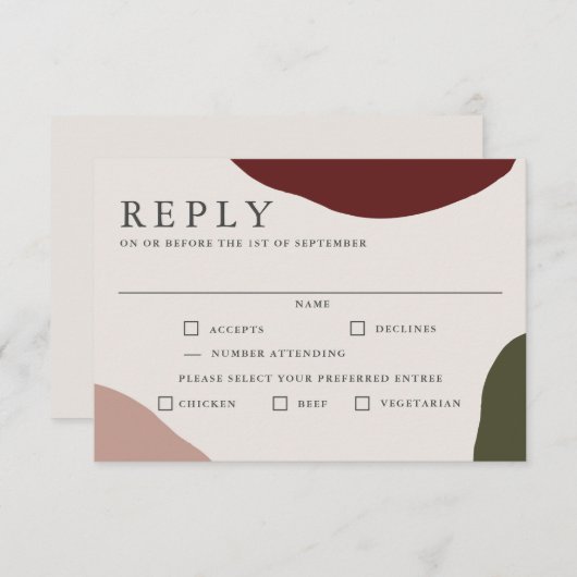 モダンな秋の結婚式の出欠返信カード(食事選択付き) 出欠カード (正面/裏面)