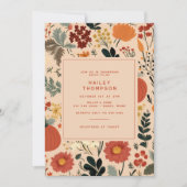 モダンな秋の花とパンプキンの花嫁シャワー 招待状 (正面)