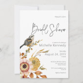 モダンな秋の花と鳥のブライダルシャワー 招待状 (正面)