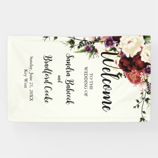 モダンな秋の花のウェディングウェルカムサイン 横断幕 (横)