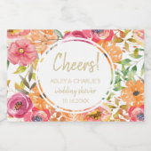 モダンな秋の花の水彩コーラル マジェンタ シャワー スパークリングワインラベル (シングルラベル)