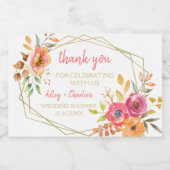 モダンな秋の花の水彩コーラル マジェンタ シャワー スパークリングワインラベル (シングルラベル)