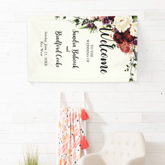 モダンな秋の花の結婚式ウェルカムサイン 横断幕 (インサイチュ)