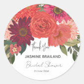 モダンな秋の花束 ブライダルシャワーのお礼 ラウンドシール (正面)