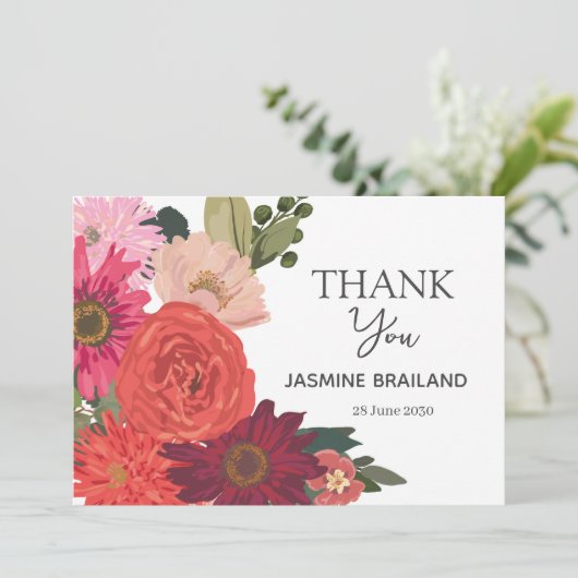 モダンな秋の花束 ブライダルシャワー サンキューカード (スタンド正面)