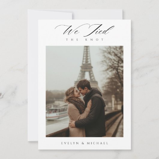 モダンな秘密の結婚式 私たち結婚しました ウェディングフォト 案内状 (正面)