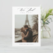 モダンな秘密の結婚式 私たち結婚しました ウェディングフォト 案内状 (スタンド正面)