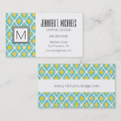 モダンな種族のイカットの青く黄色いファッション 名刺 (正面/裏面)