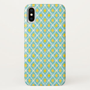 モダンな種族のイカットの青く黄色いファッション iPhone X ケース