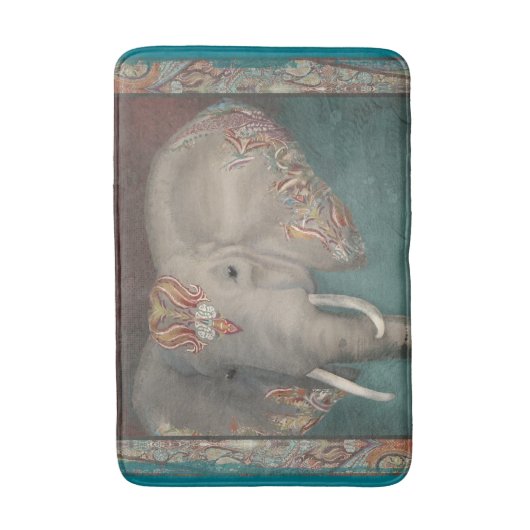 モダンな種族のカシミールのペイズリーのボーダー象の芸術 バスマット (正面縦)