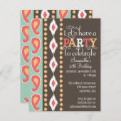 モダンな種族のカラフルな誕生会 招待状 (正面/裏面)