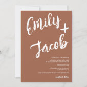 モダンな筆文字の名前 テラコッタQRコード ウェディング 招待状 (正面)
