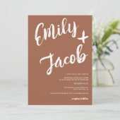 モダンな筆文字の名前 テラコッタQRコード ウェディング 招待状 (スタンド正面)