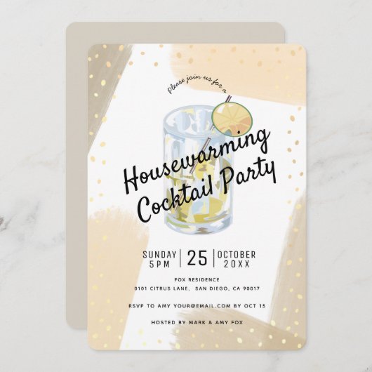 モダンな筆致の新築祝いカジュアルパーティー 招待状 (正面/裏面)