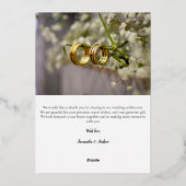 モダンな筆記体が施された結婚式のお礼状カード 箔招待状 (裏面)