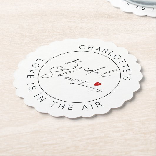 モダンな筆記体のバレンタインデーのブライズシャワー ペーパーコースター (アングル)