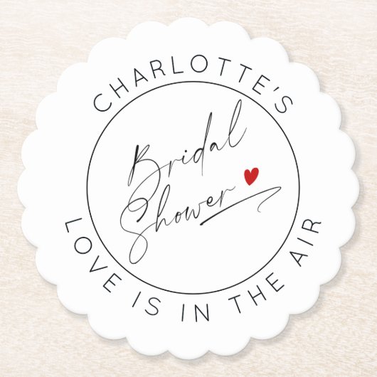 モダンな筆記体のバレンタインデー ブライダルシャワー ペーパーコースター (正面)