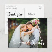 モダンな筆記体の愛に感謝 ウェディング カップル フォト ポストカード (正面/裏面)