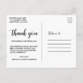 モダンな筆記体の愛に感謝 ウェディング カップル フォト ポストカード (裏面)