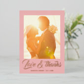 モダンな筆記体を使ったオーダーメイドの結婚式のお礼状カード 箔招待状 (立ち正面)