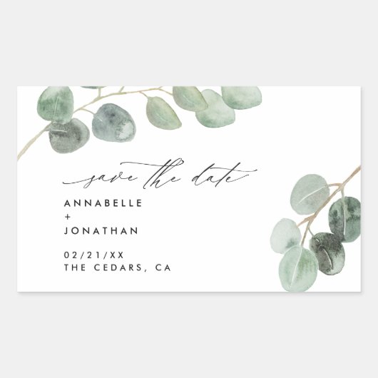 モダンな筆記体エレガントなヴィンテージ写真なしのユーカリ 長方形シール (正面)