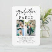 モダンな筆記体カリグラフィー 3枚の写真を使った卒業式の案内 招待状 (スタンド正面)