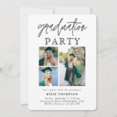 モダンな筆記体カリグラフィー 3枚の写真を使った卒業式の案内 招待状 (正面)