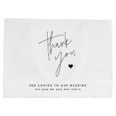 モダンな筆記体シンプルハートウェディングサンクス ラージペーパーバッグ (裏面)