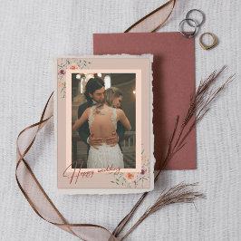 モダンな筆記体フォントの写真ウェディング フローラル サンクス カード