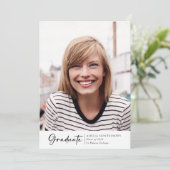 モダンな筆記体写真卒業生 案内状 (スタンド正面)