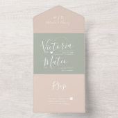 モダンな筆記体 シンプルな桜色のウェディング オールインワン招待状 (内側)