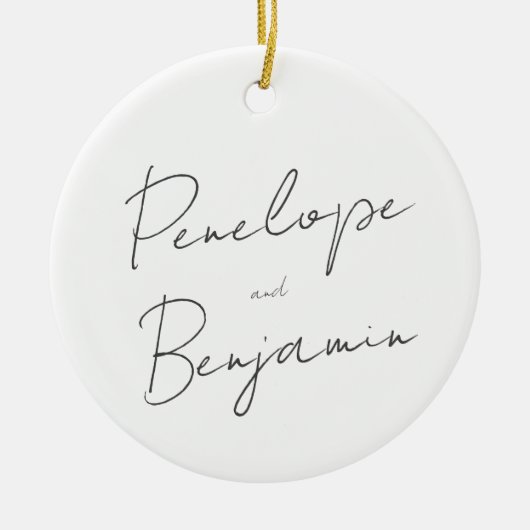 モダンな筆記体　ブラック＆ホワイトの結婚式 セラミックオーナメント (正面)