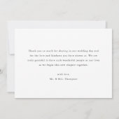 モダンな筆記体 黒と白の結婚式の写真 サンキューカード (裏面)