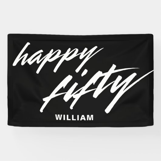 モダンな筆記体 黒の50歳の誕生日 横断幕 (横)