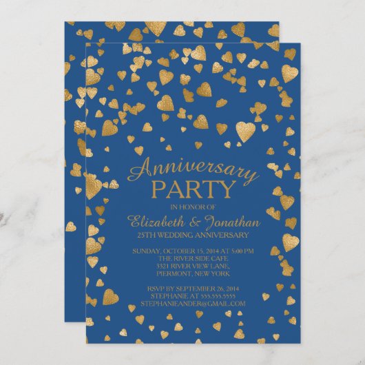 モダンな紙吹雪のハート記念日のパーティの招待状 招待状 (正面/裏面)